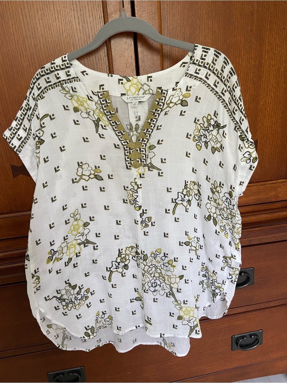 Liverpool White Floral Split-V Neck Tunic
